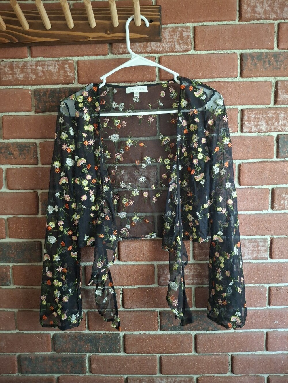 Honey Punch black floral embroidered mesh cardigan